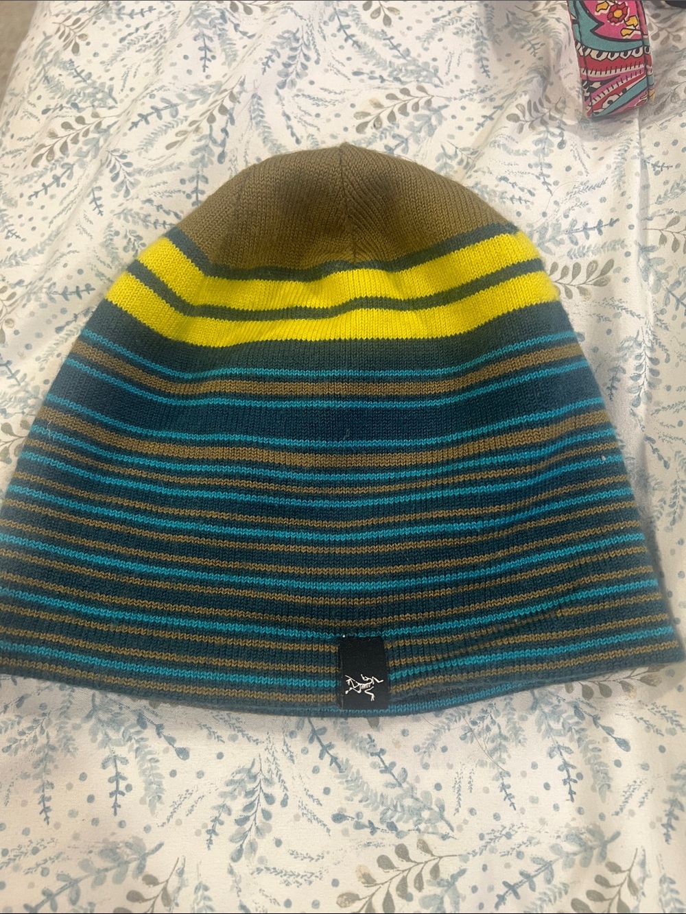 Arc'teryx Olive, Yellow & Teal Striped Knit Beanie